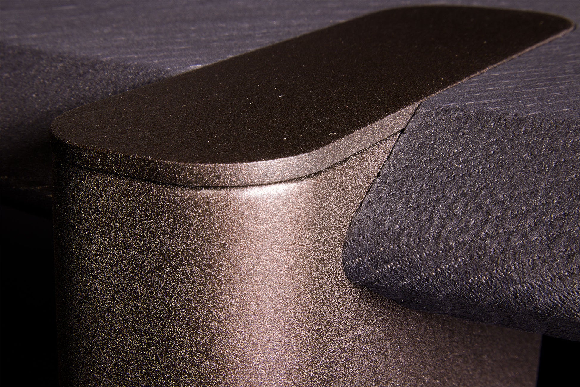 Edones coffee table in black oak with bronze metallic legs, modern Italian handmade design by Vera Forma