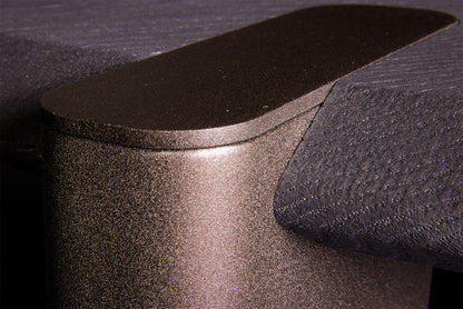 Edones coffee table in black oak with bronze metallic legs, modern Italian handmade design by Vera Forma