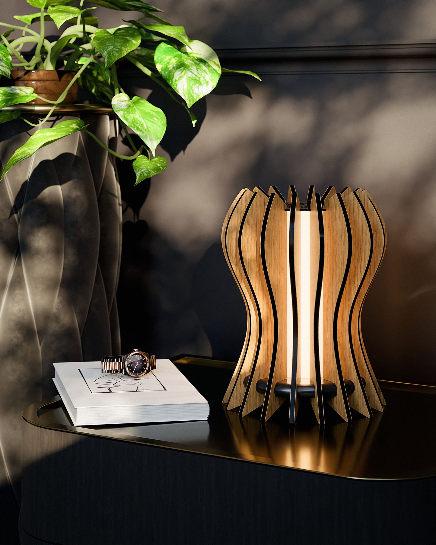 lampada da tavolo Casper VERA FORMA in rovere naturale in camera da letto moderna