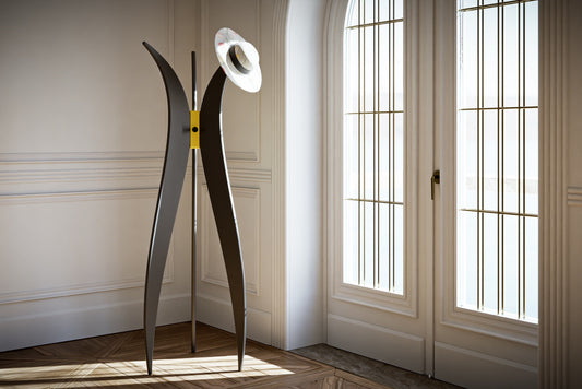 Handmade Tulip luxury coat hanger crafted in Italy with artisanal design, textured black finish and elegant gold accents.
