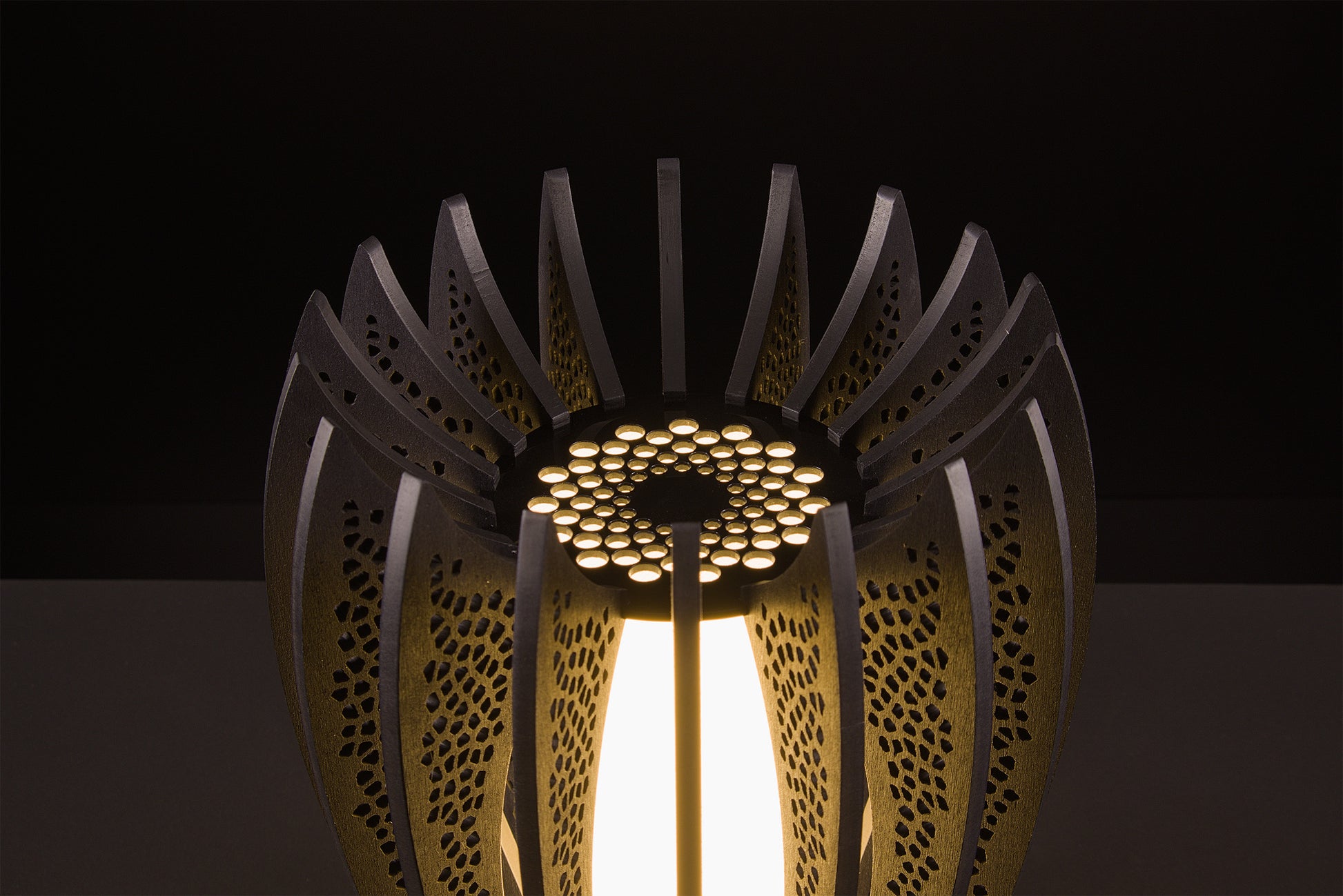 Lady Noir luxury hand crafted moder design lamp in black stained walnut finish design by Vera Forma